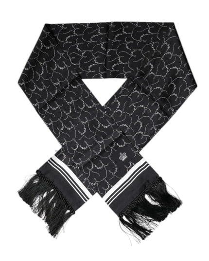 Dolce & Gabbana Black Patterned Skinny Fringes Shawl Scarf