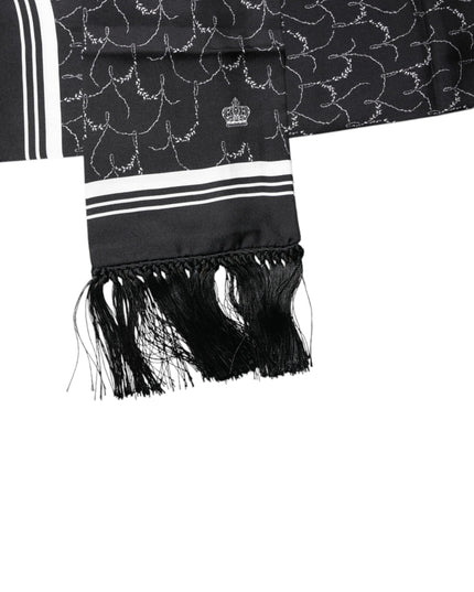 Dolce & Gabbana Black Patterned Skinny Fringes Shawl Scarf