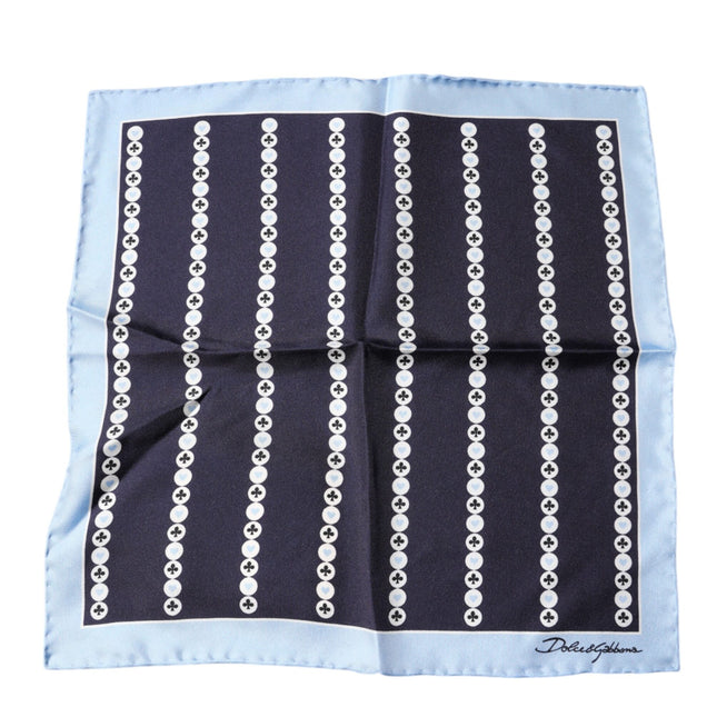 Dolce & Gabbana Blue Heart Spade Silk Handkerchief Scarf