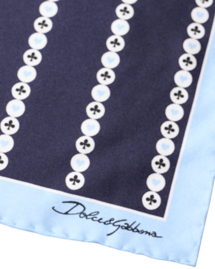 Dolce & Gabbana Blue Heart Spade Silk Handkerchief Scarf