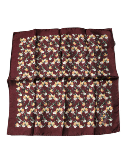 Dolce & Gabbana Maroon Oranges Silk Square Handkerchief Scarf