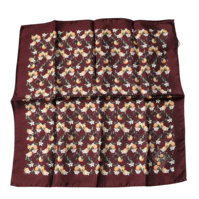 Dolce & Gabbana Maroon Oranges Silk Square Handkerchief Scarf