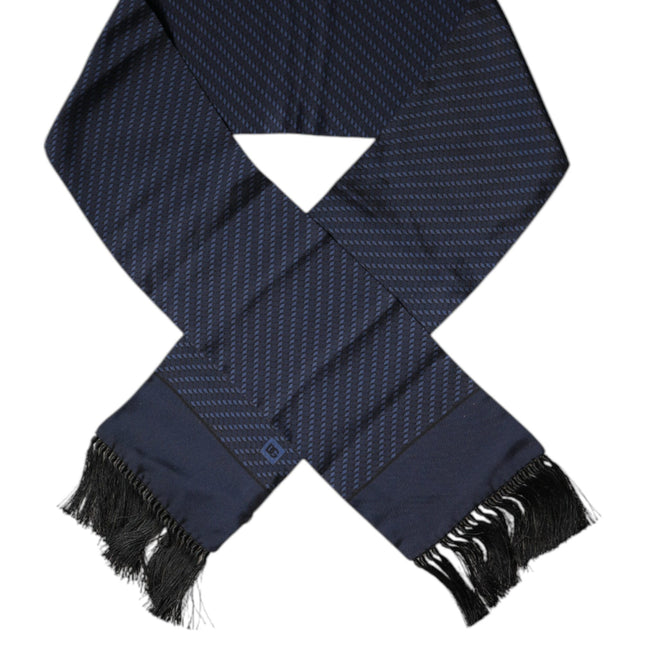 Dolce & Gabbana Dark Blue Fantasy Fringes Neck Wrap Scarf