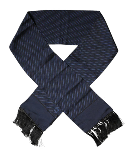 Dolce & Gabbana Dark Blue Fantasy Fringes Neck Wrap Scarf