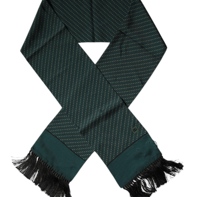 Dolce & Gabbana Dark Green Fantasy Fringes Neck Wrap Scarf