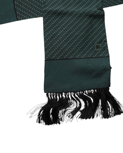 Dolce & Gabbana Dark Green Fantasy Fringes Neck Wrap Scarf