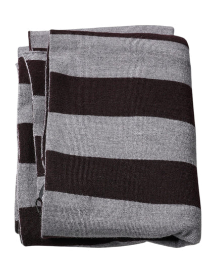 Dolce & Gabbana Black Gray Stripes Wool Neck Wrap Scarf