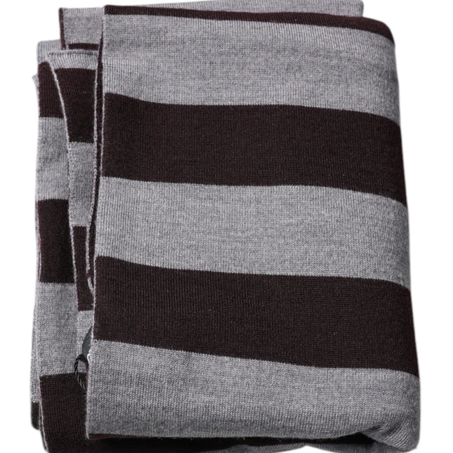 Dolce & Gabbana Black Gray Stripes Wool Neck Wrap Scarf