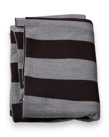 Dolce & Gabbana Black Gray Stripes Wool Neck Wrap Scarf