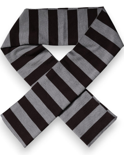 Dolce & Gabbana Black Gray Stripes Wool Neck Wrap Scarf