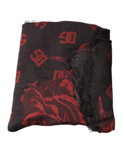 Dolce & Gabbana Black Red Floral Modal Wrap Shawl Scarf
