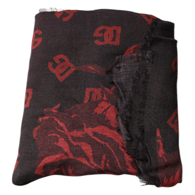 Dolce & Gabbana Black Red Floral Modal Wrap Shawl Scarf