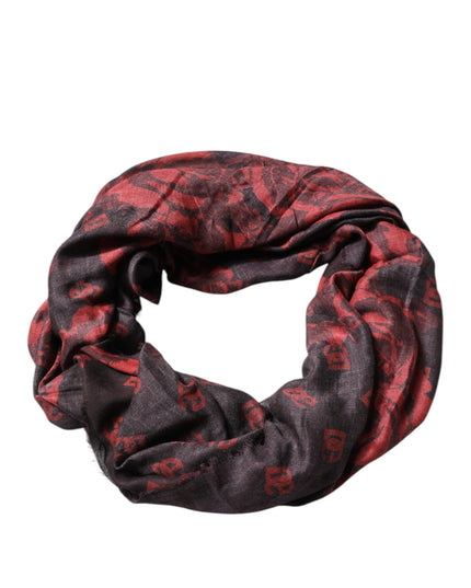 Dolce & Gabbana Black Red Floral Modal Wrap Shawl Scarf