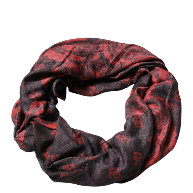 Dolce & Gabbana Black Red Floral Modal Wrap Shawl Scarf