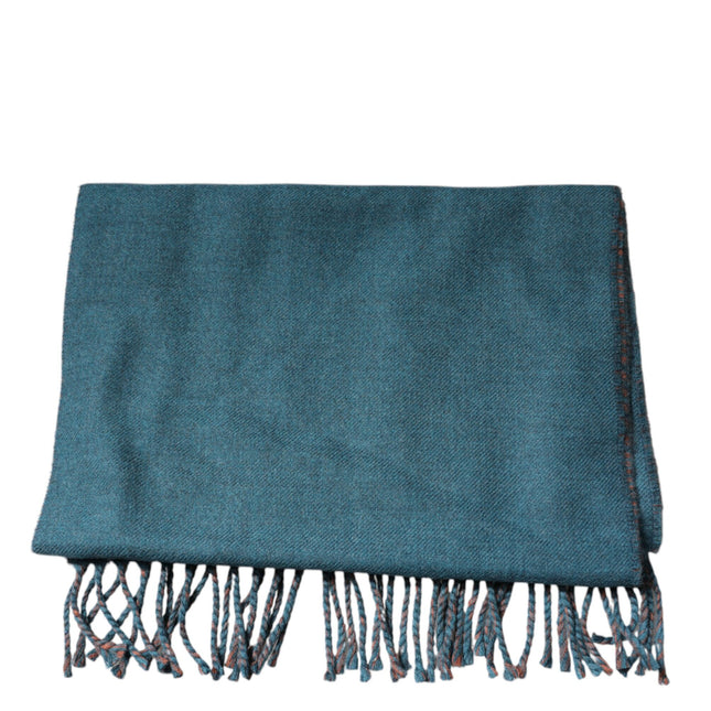 Dolce & Gabbana Blue Green Wool Fringes Wrap Shawl Scarf
