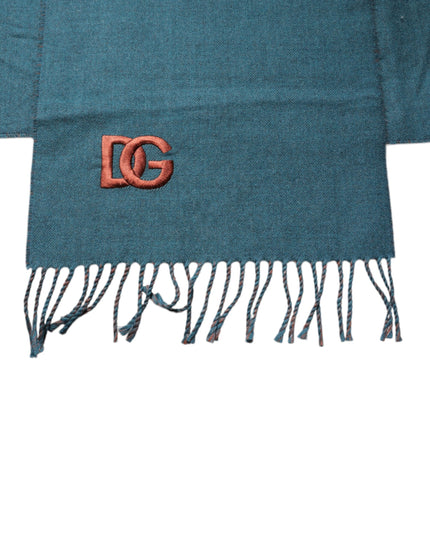 Dolce & Gabbana Blue Green Wool Fringes Wrap Shawl Scarf