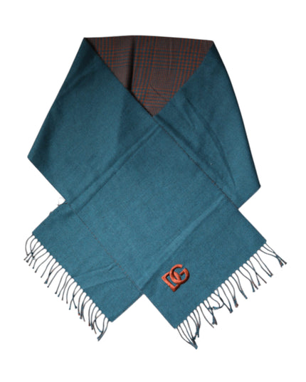 Dolce & Gabbana Blue Green Wool Fringes Wrap Shawl Scarf