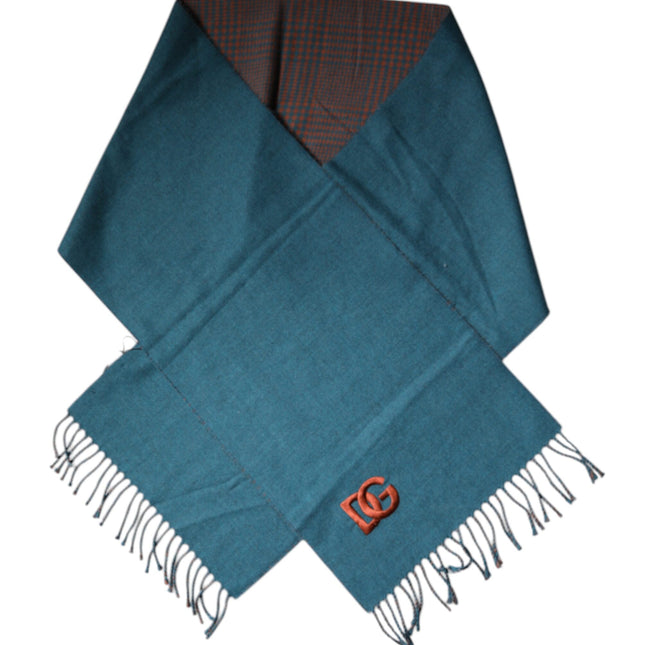Dolce & Gabbana Blue Green Wool Fringes Wrap Shawl Scarf