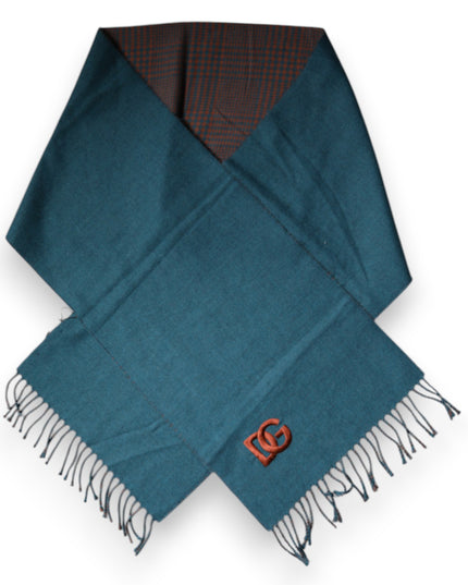 Dolce & Gabbana Blue Green Wool Fringes Wrap Shawl Scarf