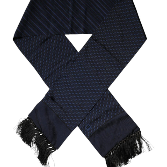 Dolce & Gabbana Dark Blue Fantasy Fringes Neck Wrap Scarf