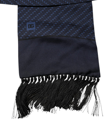 Dolce & Gabbana Dark Blue Fantasy Fringes Neck Wrap Scarf