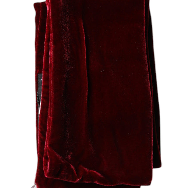 Dolce & Gabbana Maroon Silk Fringes Skinny Neck Wrap Scarf