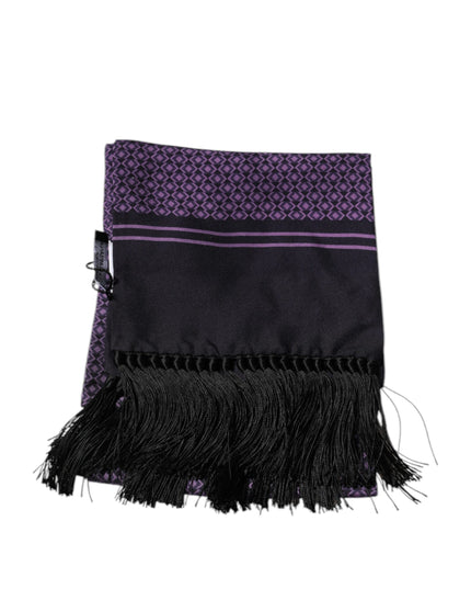 Dolce & Gabbana Purple Fantasy Silk Fringes Neck Wrap Scarf