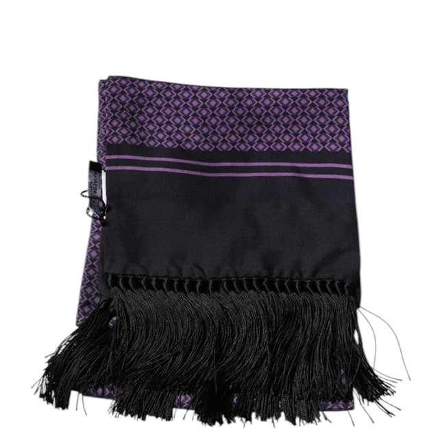 Dolce & Gabbana Purple Fantasy Silk Fringes Neck Wrap Scarf