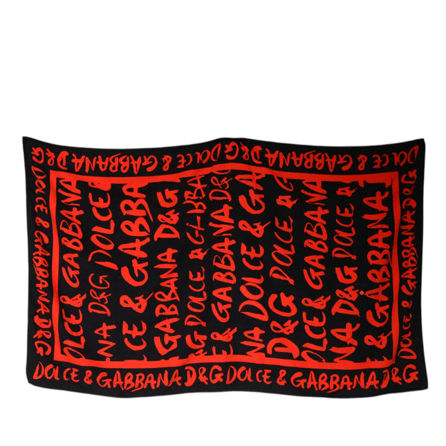 Dolce & Gabbana Black Red Logo Print Cotton Beach Towel