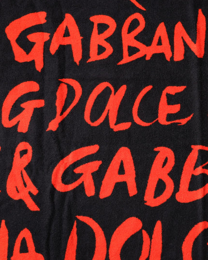 Dolce & Gabbana Black Red Logo Print Cotton Beach Towel
