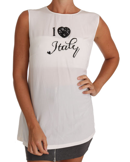Dolce & Gabbana White Silk I LOVE ITALY Cami T-shirt