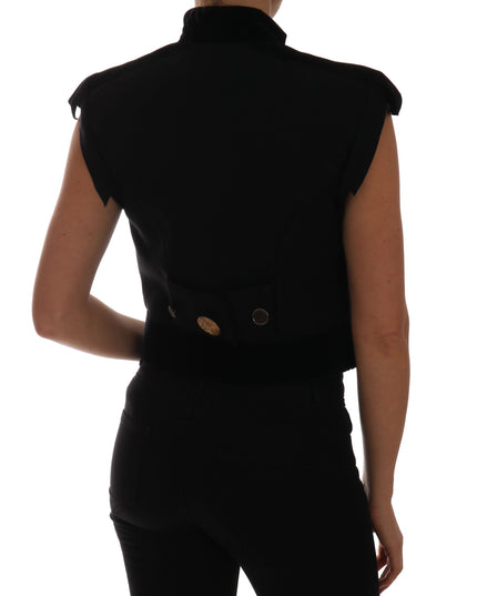 Dolce & Gabbana Black Embellished Floral Military Jacket Vest