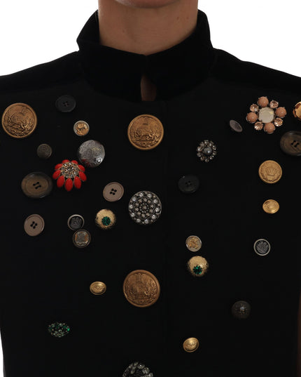 Dolce & Gabbana Black Embellished Floral Military Jacket Vest