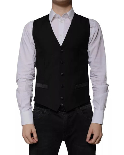 Dolce & Gabbana Black Wool Formal Dress Men Waistcoat Vest