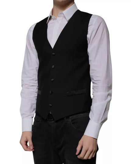 Dolce & Gabbana Black Wool Formal Dress Men Waistcoat Vest