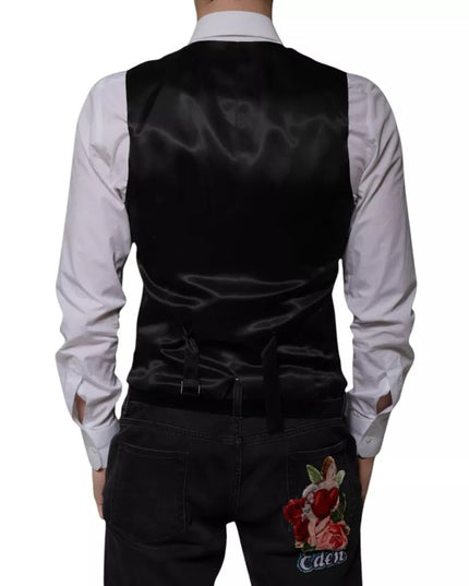 Dolce & Gabbana Black Wool Formal Dress Men Waistcoat Vest