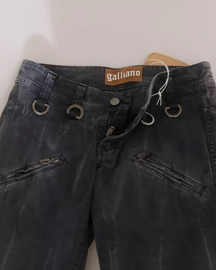 John Galliano Grey Washed Low Waist Zipper Side Skinny Denim Jeans