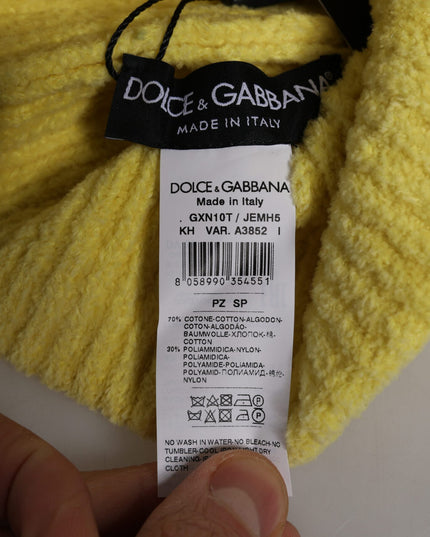Dolce & Gabbana Yellow Cotton Knitted Winter Beanie Hat