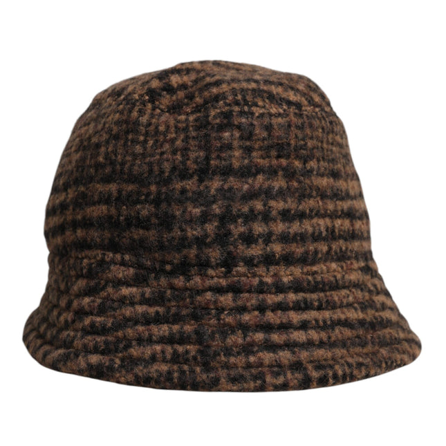 Dolce & Gabbana Brown Houndstooth Wool Woven Bucket Hat