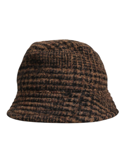 Dolce & Gabbana Brown Houndstooth Wool Woven Bucket Hat