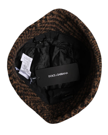 Dolce & Gabbana Brown Houndstooth Wool Woven Bucket Hat