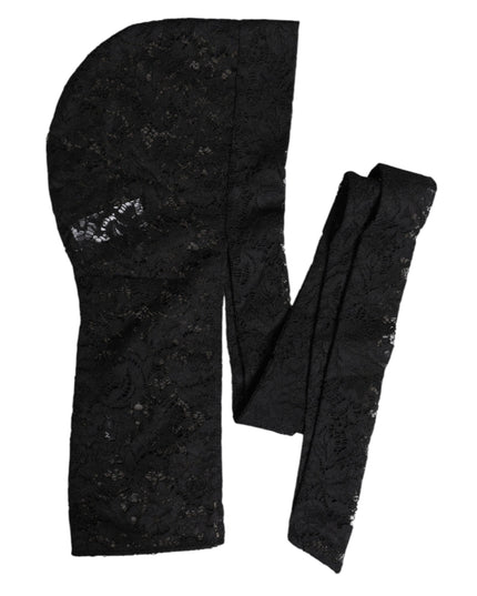 Dolce & Gabbana Black Floral Lace Whole Head Wrap Hat