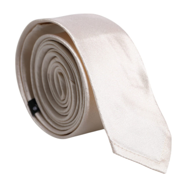 Dolce & Gabbana White Solid Silk Adjustable Necktie Tie