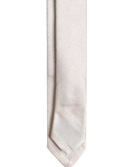 Dolce & Gabbana White Solid Silk Adjustable Necktie Tie