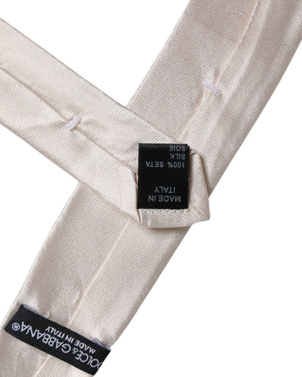 Dolce & Gabbana White Solid Silk Adjustable Necktie Tie