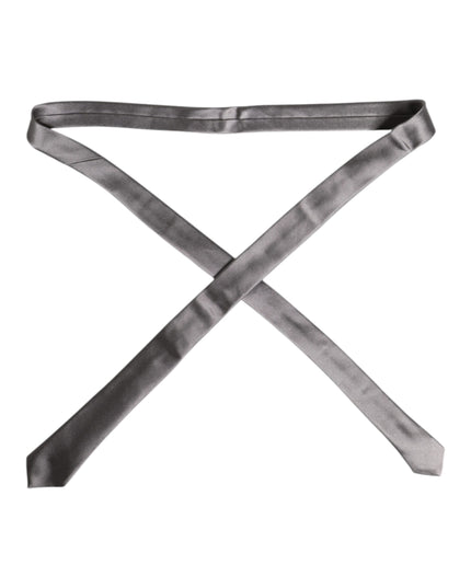 Dolce & Gabbana Metallic Silver Silk Adjustable Necktie Tie