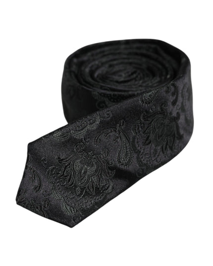 Dolce & Gabbana Dark Green Floral Silk Adjustable Necktie Tie