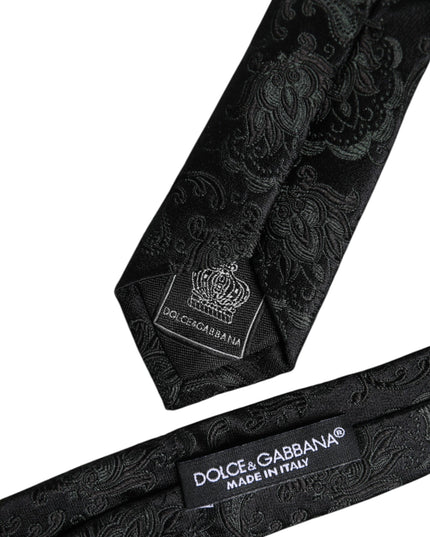 Dolce & Gabbana Dark Green Floral Silk Adjustable Necktie Tie