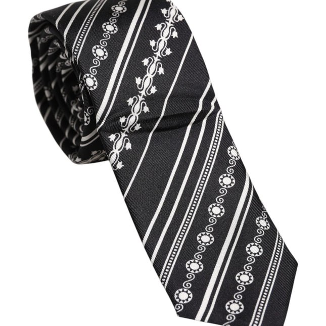 Dolce & Gabbana Black White Stripes Silk Adjustable Necktie Tie