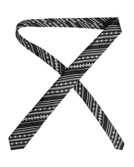 Dolce & Gabbana Black White Stripes Silk Adjustable Necktie Tie